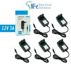 Kit 5 Fonte Alimentação 12V 3A DC 110/220V P4 Estabilizada Carregador CFTV Câmera Fita LED 5050 3528