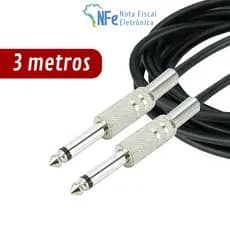 Cabo P10 Mono 3 Metros Violão Baixo Teclado Bateria Caixa de Som Ampliicador Monitor de Audio
