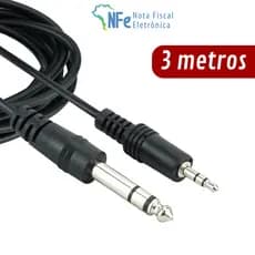 Cabo P2 x P10 Stereo 3 Metros Profissional Audio Adaptador Sem Ruído Fone de Ouvido Notebook Celular