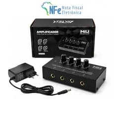 Amplificador de Fone de Ouvido com 4 Canais de Som Stereo Retorno Palco Banda Headphone P10 P2 12V