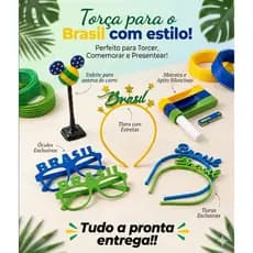 Kit Torcedor Brasil 6 Itens Óculos Tiara e Matraca Verde Amarelo Azul Acessórios Torcida Copa
