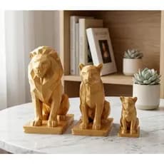 Trio Escultura Leão Geométrico | Decoração Moderna Sala | 3D