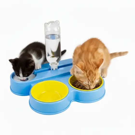 Comedouro e Bebedouro Duplo Pet Para Cães e Gatos Automático 500ml Capacidade Multifuncional Pronta Entrega