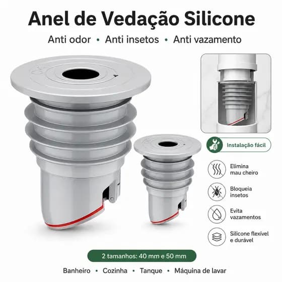 Anel de Vedação em Silicone  Á prova de Odor e Insetos Para Cozinha-Banheiro-Tanque-Máqina de Lavar Pronta Entrega