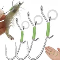 Anzol Especial Camarão Sempre Vivo Com Trava Isca Kit 10un Tam 1/0 e 2/0 Pesca Robalo Tucunaré Pescada Pronta Entrega