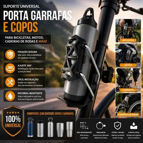 Suporte Porta Garrafa Copo Ajustável Para Moto Bicicleta Bike Carrinho de Bebê Universal