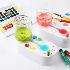 Limpador Automático Porta Pincel Dispositivo Limpeza Água Tinta Guaxe Aquarela Pintura Artística NF Pronta Entrega