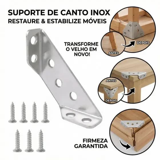 Kit 10 Conectores Canto Aço Inox Salva Móveis Universal