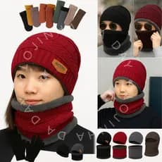 Touca de Lã Forrada + Gola Peluciada + Luva Térmica – Frio/Inverno Unissex Adulto e Infantil