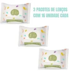 Conjunto com 3 Pacotes de Lenço Mamãe e Bêbe com Fragância contém 16 folhas em cada pacote