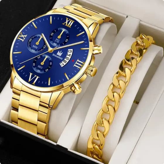 Kit Relógio e Pulseira Aço Inoxidável Kit Fashion Moda Casual Homem