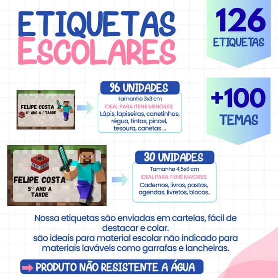 126 Etiquetas adesivas personalizadas, + de100 temas, etiquetas adesivas para material Escolar,  ETIQUETA Personalizadas