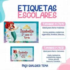 136 ou 188 Etiquetas PEQUENA SEREIA ARIEL  Etiquetas Adesivas Escolares Personalizadas  ETIQUETA Escolar  Volta as AuLAS