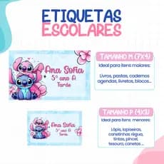 136 ou 188 Etiquetas LILO E STITCH Etiquetas Adesivas Escolares  Personalizadas ETIQUETA Escolar Volta as Aulas MATERIAL