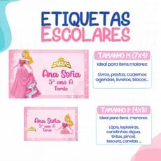 136 ou 188 Etiquetas PRINCESA AURORA Adesivas Para material Escolar ETIQUETA Personalizadas Escolar Volta as Aulas perso