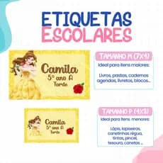 136 ou 188 Etiquetas PRINCESA BELA E A FERA Adesivas material Escolar ETIQUETA Personalizadas Escolar Volta as Aulas per