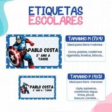 136 ou 188 Etiquetas CAPITÃO AMERICA Adesivas Para material Escolar ETIQUETA Personalizadas Escolar Volta as Aulas PERSO