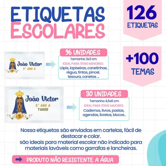 126 Etiquetas adesivas personalizadas, CATÓLICA + de100 temas, etiquetas adesivas para material Escolar,  ETIQUETA Pers