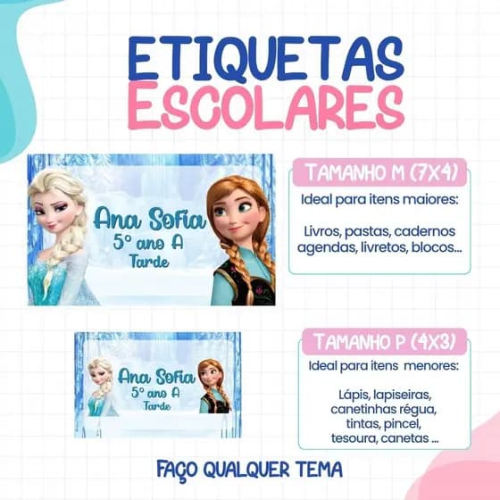 136 ou 188 Etiquetas FROZEN / Etiquetas Adesivas Escolares Personalizadas / Material Escolar / Volta as Aulas / ETIQUETA