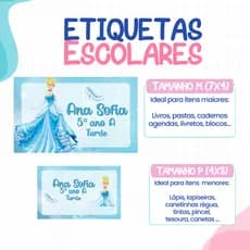136 ou 188 Etiquetas PRINCESA CINDERELA Adesivas P/ material Escolar ETIQUETA Personalizadas Escolar Volta as Aulas per
