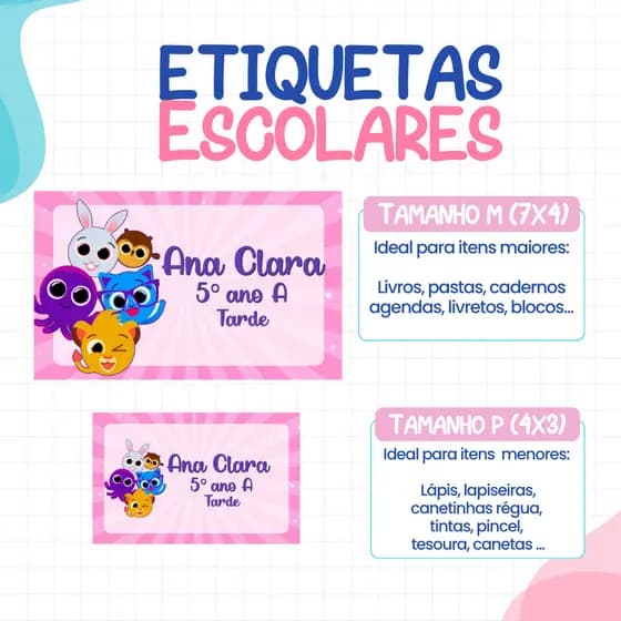 136 ou 188 Etiquetas BOLOFOFOS MENINA Adesivas Para material Escolar ETIQUETA Personalizadas Escolar Volta as Aulas per