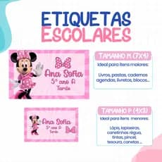 136 ou 188 Etiquetas MINIE ROSA Adesivas Para material Escolar ETIQUETA Personalizadas Escolar Volta as Aulas per