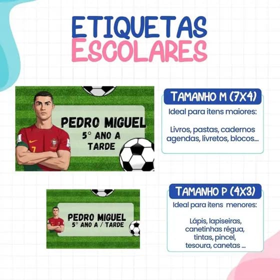 136 ou 188 Etiquetas CRISTIANO RONALDO Adesivas Para material Escolar ETIQUETA Personalizadas Escolar Volta as Aulas
