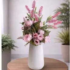 Arranjo Floral Permanente no Vaso Canelado Branco