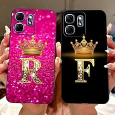 Infinix Smart 9 2024 Moda Coroa Letra Inicial Casal Capa De Telefone Smart9 X6532 Silicone Macio Caixa Preta