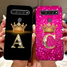 Para LG K41S K51S LM-K410 K510 Moda Coroa Letra Inicial Preto Silicone Macio TPU Casal Caso De Telefone
