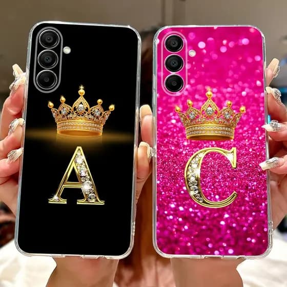 Para Samsung Galaxy A15 4G 5G SM-A155F A156B Moda Coroa Letra Inicial Casal Caso De Telefone Silicone Macio TPU Embalage