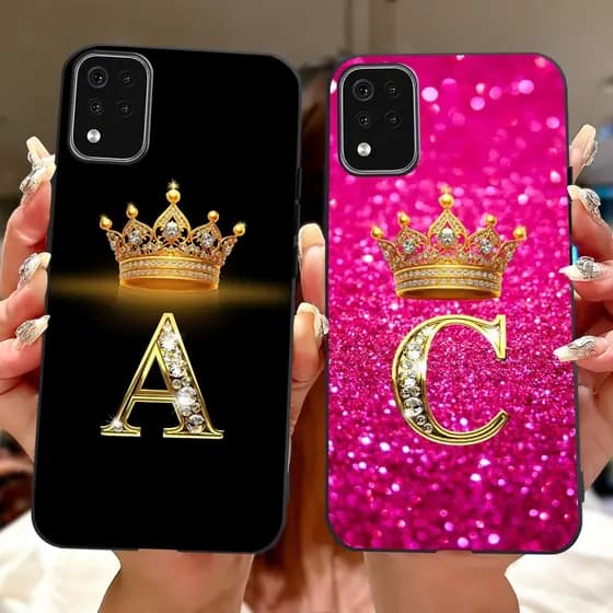 Para LG K42 K52 2020 K420 K520 Moda Coroa Letra Inicial Casal Capa De Telefone (Brasil) Macia De Silicone Preto