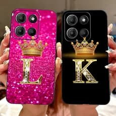 Motorola MOTO G15 E15 2024 Nova Moda Coroa Letra Inicial Casal Caso De Telefone 4G Preto Silicone Macio Embalagem