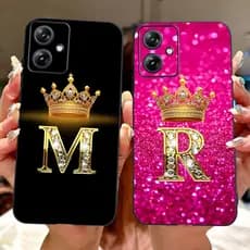 Para Motorola MOTO G54 G64 Moda Coroa Letra Inicial Casal Caso De Telefone G64 G54 G 54 Potência 5G Preto Silicone Casos