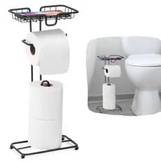 Porta papel Higienico De Chão Preto Luxo Lavabo Banheiro Suporte Celular Lenço Absorvente Papeleira