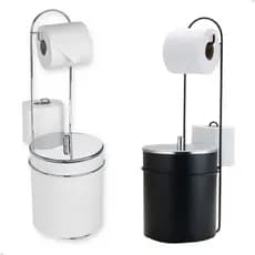 Lixeira Para Banheiro Lavabo Suporte de Chão com Papel Higiênico Tampa Inox Resistente Cesto de Lixo
