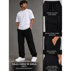 Calça Cargo Unissex Sarja – Preta, Caqui, Marrom e Bege, Estilo Skate com Elástico Streetwear