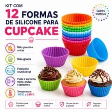 Kit 12 Formas de Silicone para Cupcake Muffin e Bolinho