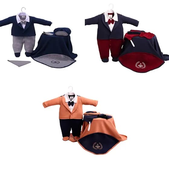 Saida de Maternidade Bebe  Menino  Arthur com Bone e Naninha   05 peças Roupa de Bebe