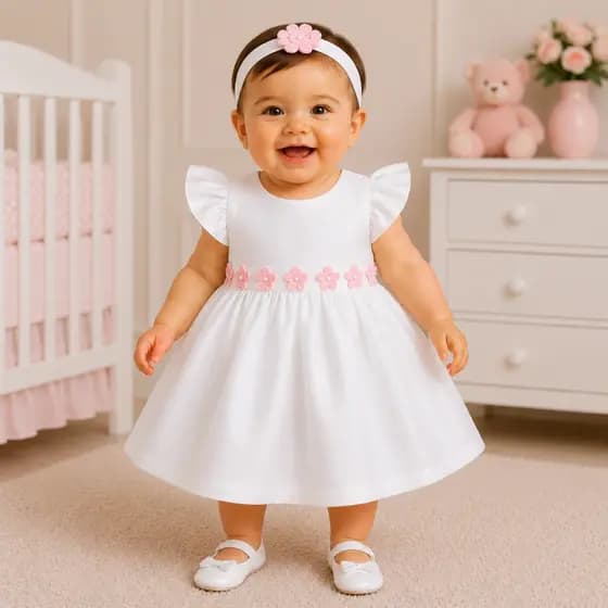 Vestido Menina Bebê Luxo | Vestido Princesa Branco Luxo Com Voil E Tiara Moda Infantil P aos 3 anos