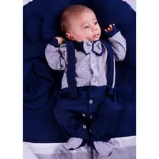 Saída Maternidade de Menino com Suspensorio e Bone 4 Peças Pedro Roupa de Bebe