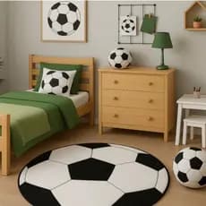 Tapete Pelúcia Quarto Infantil Controle Grande Bola Futebol Escudo 1,10m Infantil Juvenil Decorativo