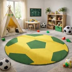 Tapete Pelucia Grande Copa do Mundo Bola 1.10m Antiderrapante Verde e Amarelo Brasil Juvenil