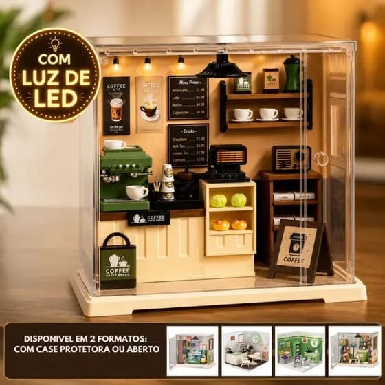 Casinha Miniatura para Montar DIY com LED | Dollhouse Casa de Boneca Puzzle 3D | Coleção Decoração Presente