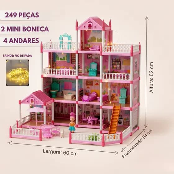 Casinha de Boneca Com Andares Movéis e Mini Boneca Completa Presente Para Meninas