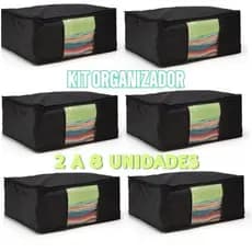 Kit Organizadores TNT Caixa Closet Roupa Cama Edredom Toalha Preto 62cm 2 A 8 unidades