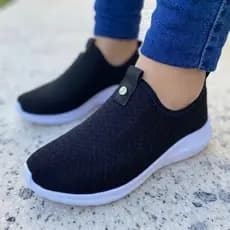 Tênis Meia Feminino Preto Casual Confortável Academia Sem Cadarço