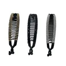 Presilha Estilo Banana Pra Cabelo com Brilho Prata/Dourado/Preto