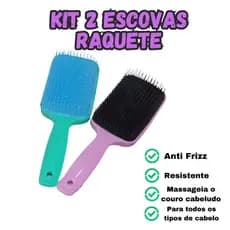 Kit 2 Escovas De Cabelo Raquete Curvada Anti Frizz