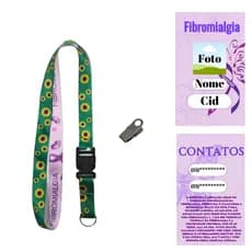 Crachá Personalizado Identificação Fibromialgia + Cordão Dupla Face Fibromialgia